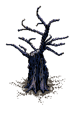 Bare tree standing in muddy ground, its branches lightly dusted with frost as they obscure the glasshouse to left side of red brick wall divider, in the Spring Garden