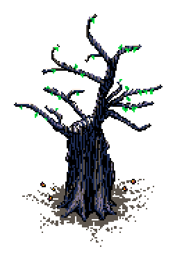 Budding loquat tree with young shoots and fallen fruits, entertains a streak of pink and red seasonal flora flowing from its base, in the Spring Garden