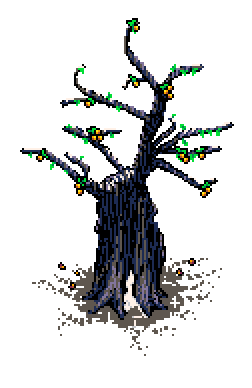 Loquat tree with fresh shoots and a hint of frost on its limbs, framed by a snowy patch at its base, positioned low and far right of the 'What is Fuml For ?' info box in Spring Garden