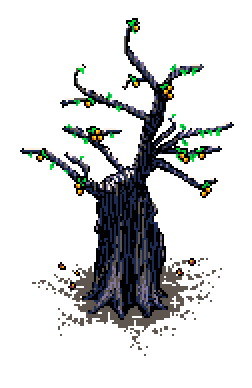 Flourishing loquat tree adorned with soft green shoots and a delicate frosting across its branches, standing alone but for a solitary patch of neighbouring snow, to the right of the 'Unique Artwork' info box in Spring Garden