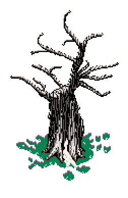 Bare branch tree decorated with snow, showing a patch of grass beneath, forming the centre-left flank, to the left of the 'What is Fuml For ?' info box in Winter Garden