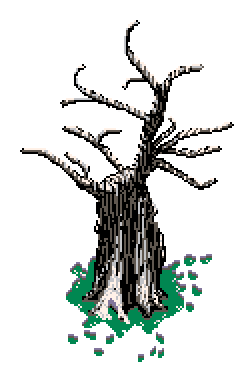 Tall nude winter tree with snow-covered branches, mid-left in the treeline, surrounded by a melted patch revealing grass in the Winter Garden