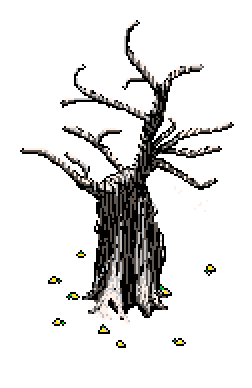 Nude lemon tree with snow settling evenly along its slender branches, with fallen fruits at its base, just in front of passion fruit vines along the red brick backing wall, in the Winter Garden