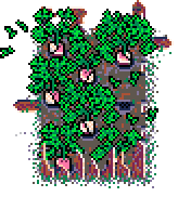Ransacked patch of sweet peppers, set centrally in forest clearing, above the '16 Colours' info box in Spring Garden